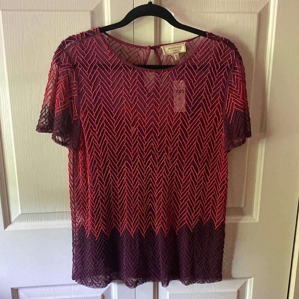 Anthropologie short sleeve beaded top with camisole. New with tags.